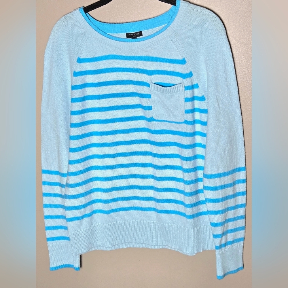 Talbots Wool Blend Quiet‎ Luxury Coastal Striped Sweater, Large Petite